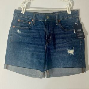 GAP Dark Blue Distressed Mid Rise Denim Roll-Cuff 5” Shorts Women’s 28 NWT